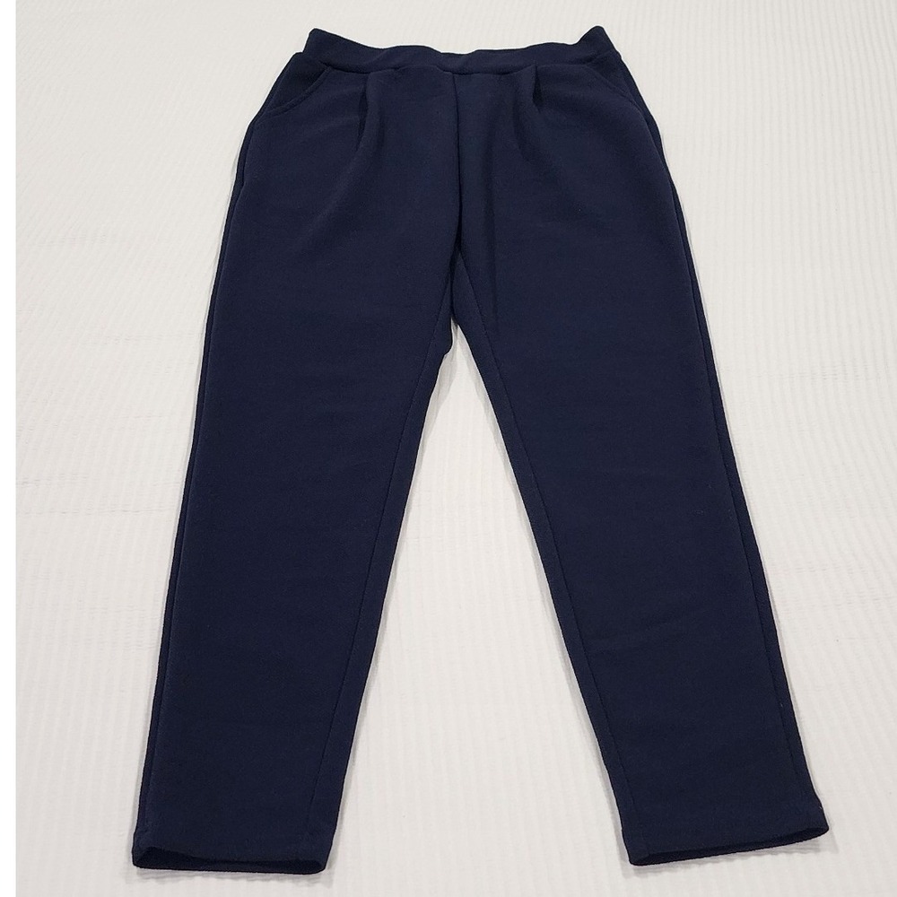 SHEIN Navy Blue Textured Knit Tapered Pants Womens Size 6 Medium Pleated Front